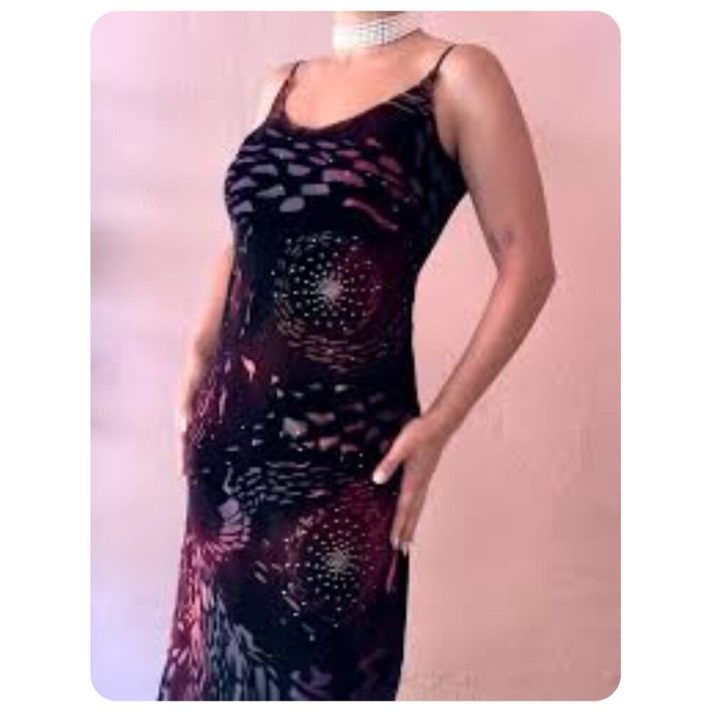 Vintage Andrea Polizzi for Rex Lester 90’s Burnout Velvet Bedazzled Dress - Picture 2 of 10